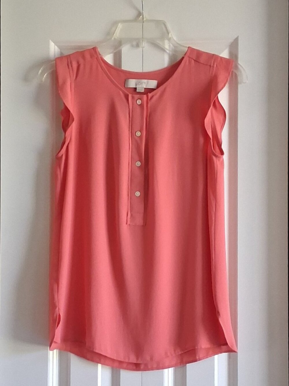 LOFT Coral Flutter Sleeve Half-Button Blouse Women's Size XS